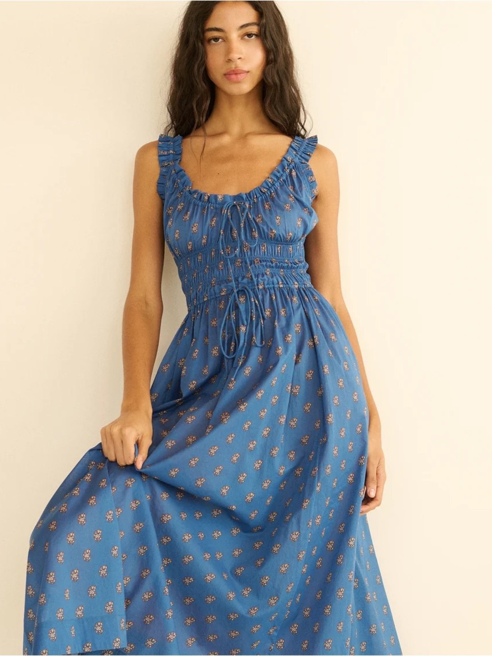 NWT Doen EMMARETTA DRESS in EARTHA PAISLEY Blue w/ Floral Print Size XS
